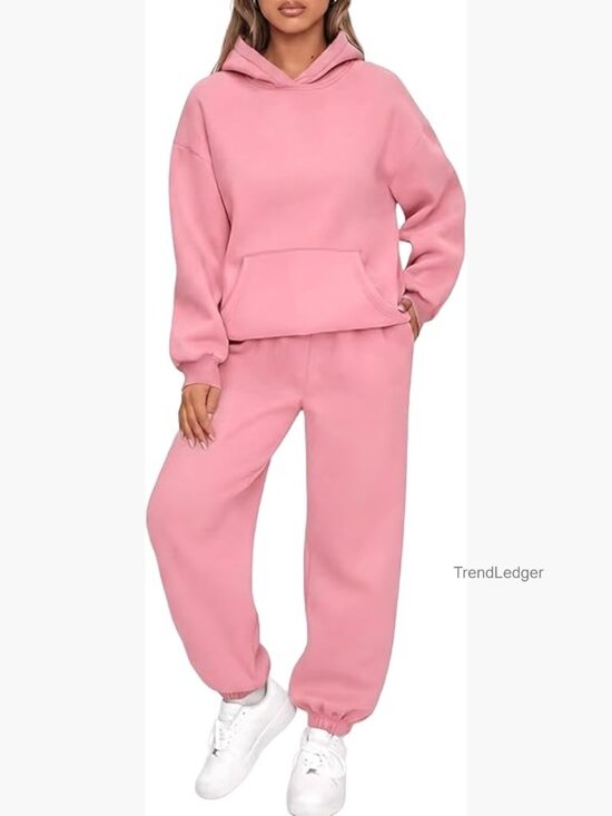 Pants - Oversized Hoodie and Jogger Sweatsuit Set, Fleece Lined, Polyester Spandex